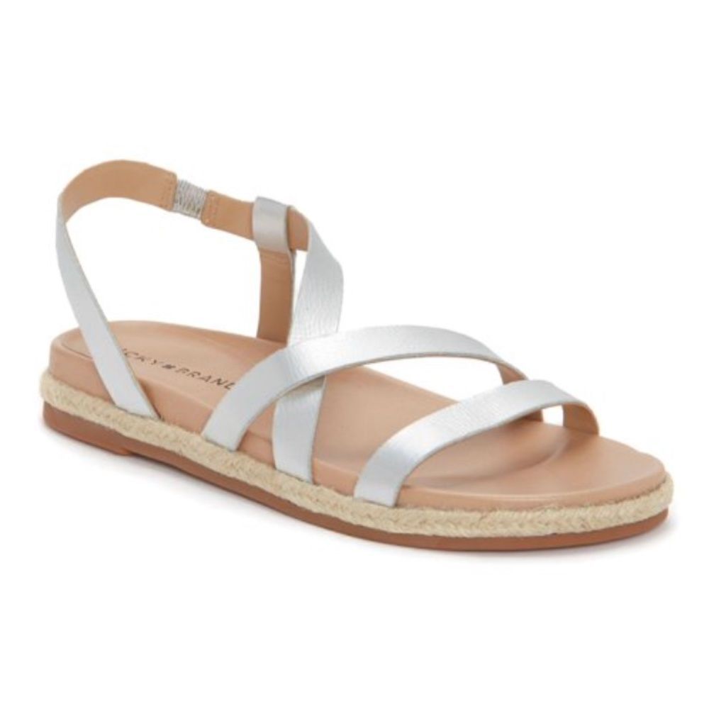 Lucky Brand- Silver Round Toe Wedge Slip On Leather Slingback Sandal